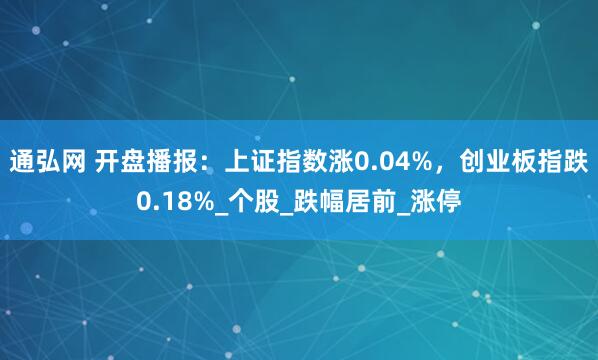 通弘网 开盘播报：上证指数涨0.04%，创业板指跌0.18%_个股_跌幅居前_涨停