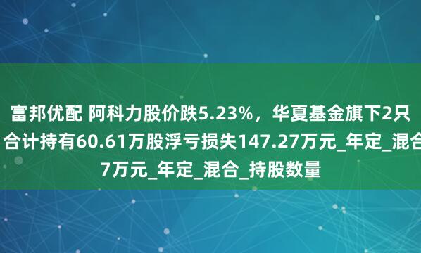 富邦优配 阿科力股价跌5.23%，华夏基金旗下2只基金重仓，合计持有60.61万股浮亏损失147.27万元_年定_混合_持股数量